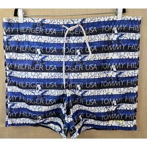 Tommy Hilfiger Men's Large‎ Blue Navy White All Over Spell Out Swim Trunks Pool
